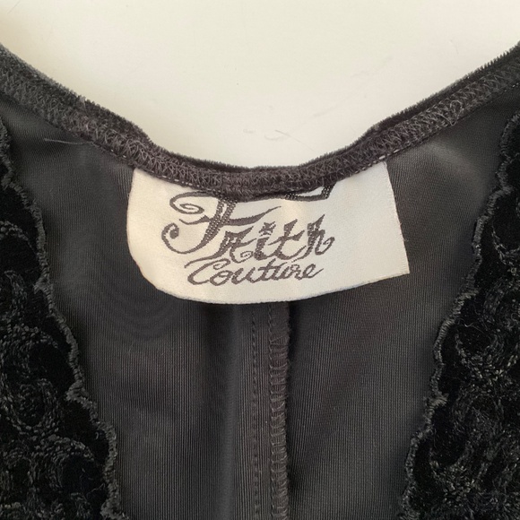 Vtg Faith Couture Velvet Maxi Dress Sz S Black VNeck Back Slit Demure Event Y2K - Picture 3 of 11